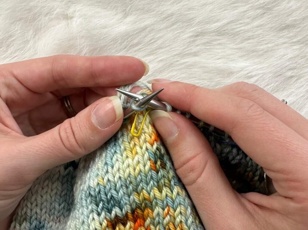 How to Fix a Dropped Stitch in Stockinette Without a Crochet Hook: Step 2