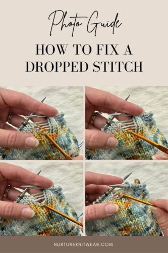 A step-by-step photo guide on how to fix a dropped stitch