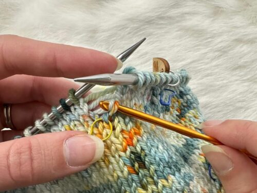 How to Fix a Dropped Stitch in Stockinette: Step 3