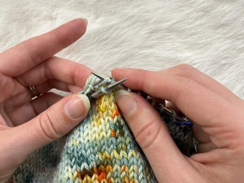 How to Fix a Dropped Stitch in Stockinette Without a Crochet Hook: Step 3