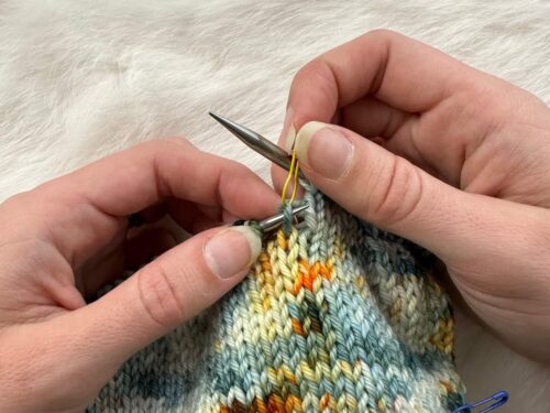 How to Fix a Dropped Stitch in Stockinette Without a Crochet Hook: Step 1
