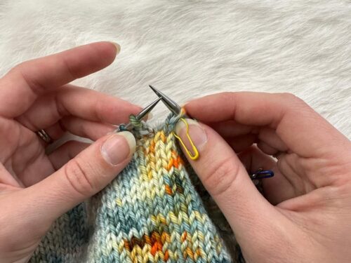 How to Fix a Dropped Stitch in Stockinette Without a Crochet Hook: Step 4
