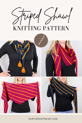 easy knitting pattern for striped shawl in 2 sizes