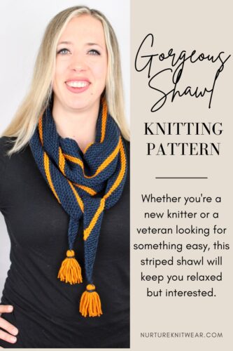 easy knitting pattern for striped shawl in 2 sizes