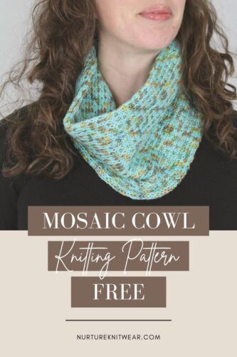 Truly Madly, a free mosaic cowl knitting pattern in aqua and veriagated green